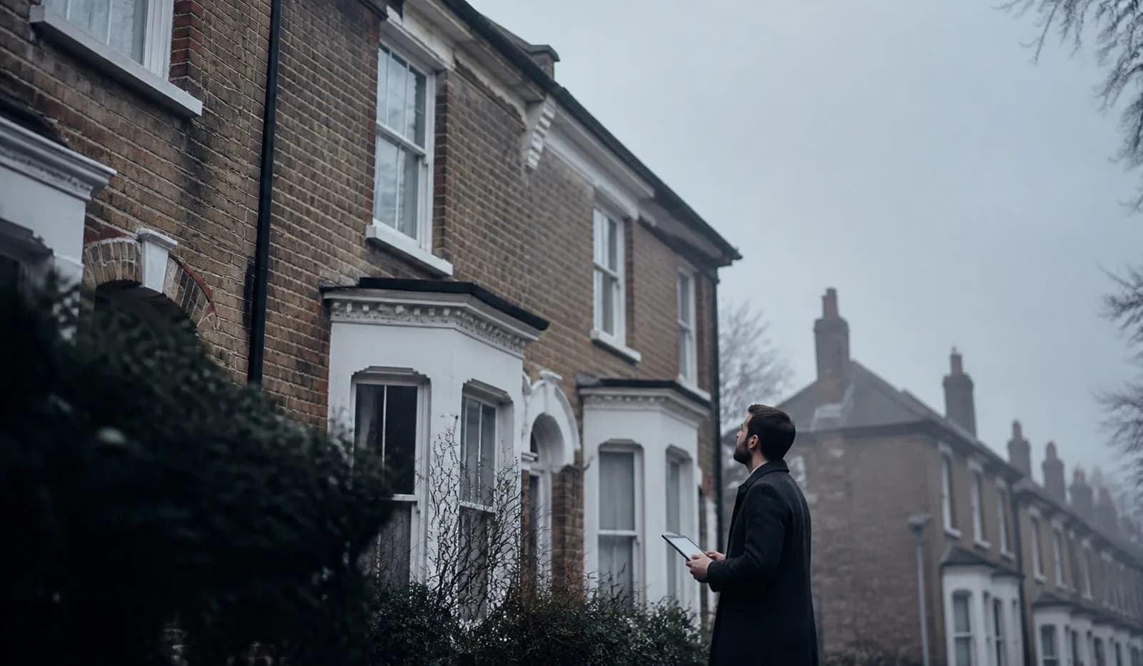 Surveyor inspecting a terraced property